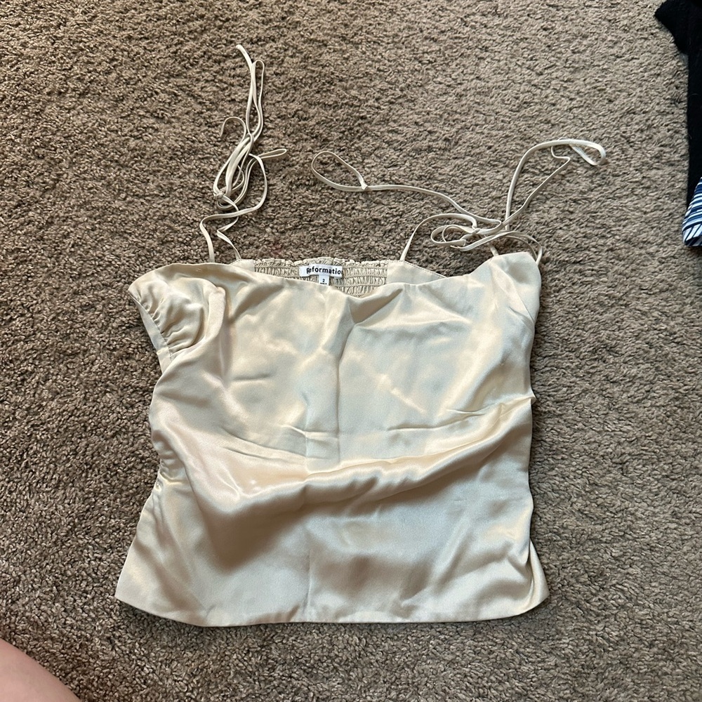 Reformation Cream Satin Cami with Adjustable Straps